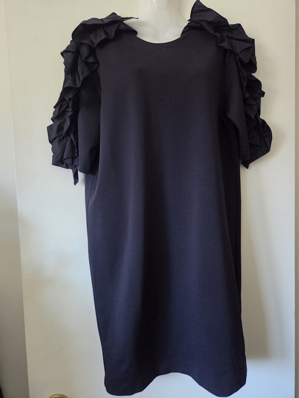 COS Navy Ruffle Sleeve Shift Dress - Picture 2 of 7